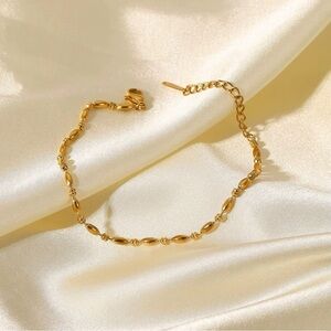 18K Gold Plated Dainty Oval Bead Link Chain Bracelet